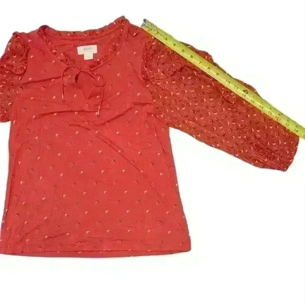 Maeve by Anthropologie Red Puffy Sleeve Tie Neck Top Size Small - Picture 6 of 15